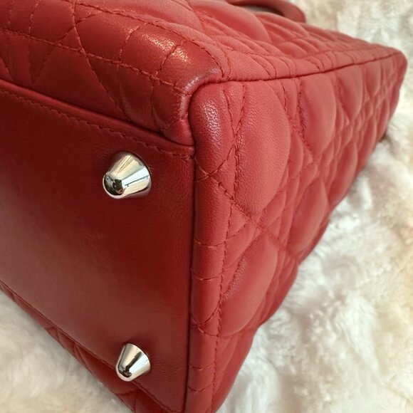 Christian Dior Lambskin Cannage Large Red Lady Dior Shoulder Bag - Picture 11 of 12